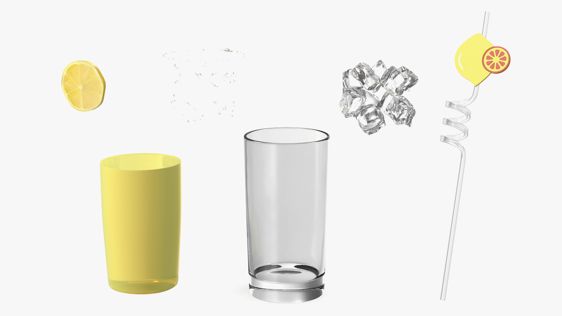 3D Lemonade with Fruit Plastic Straw model