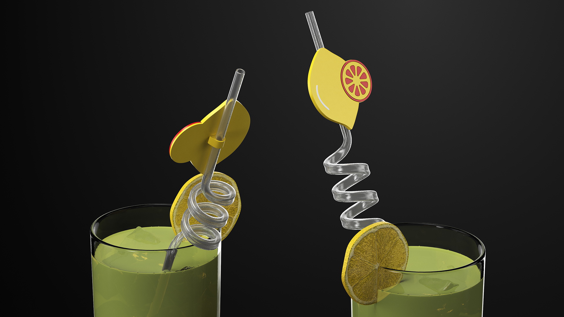 3D Lemonade with Fruit Plastic Straw model