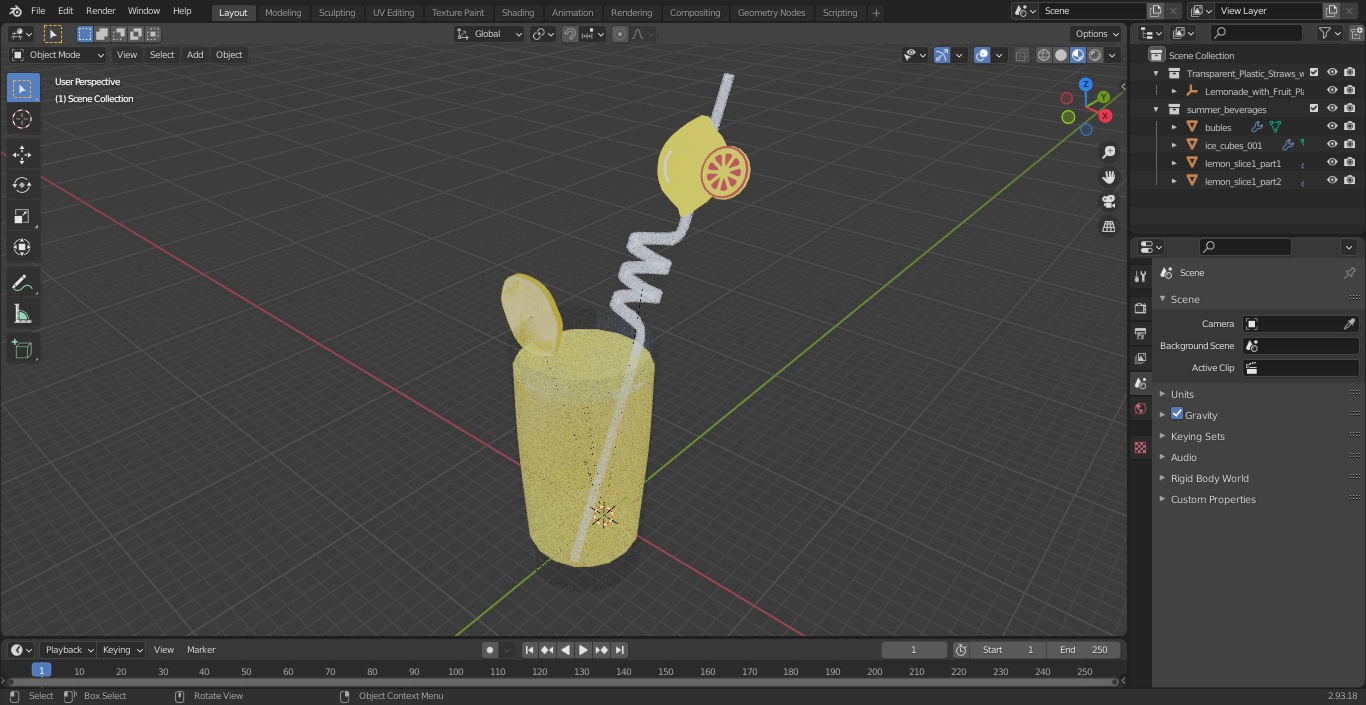 3D Lemonade with Fruit Plastic Straw model