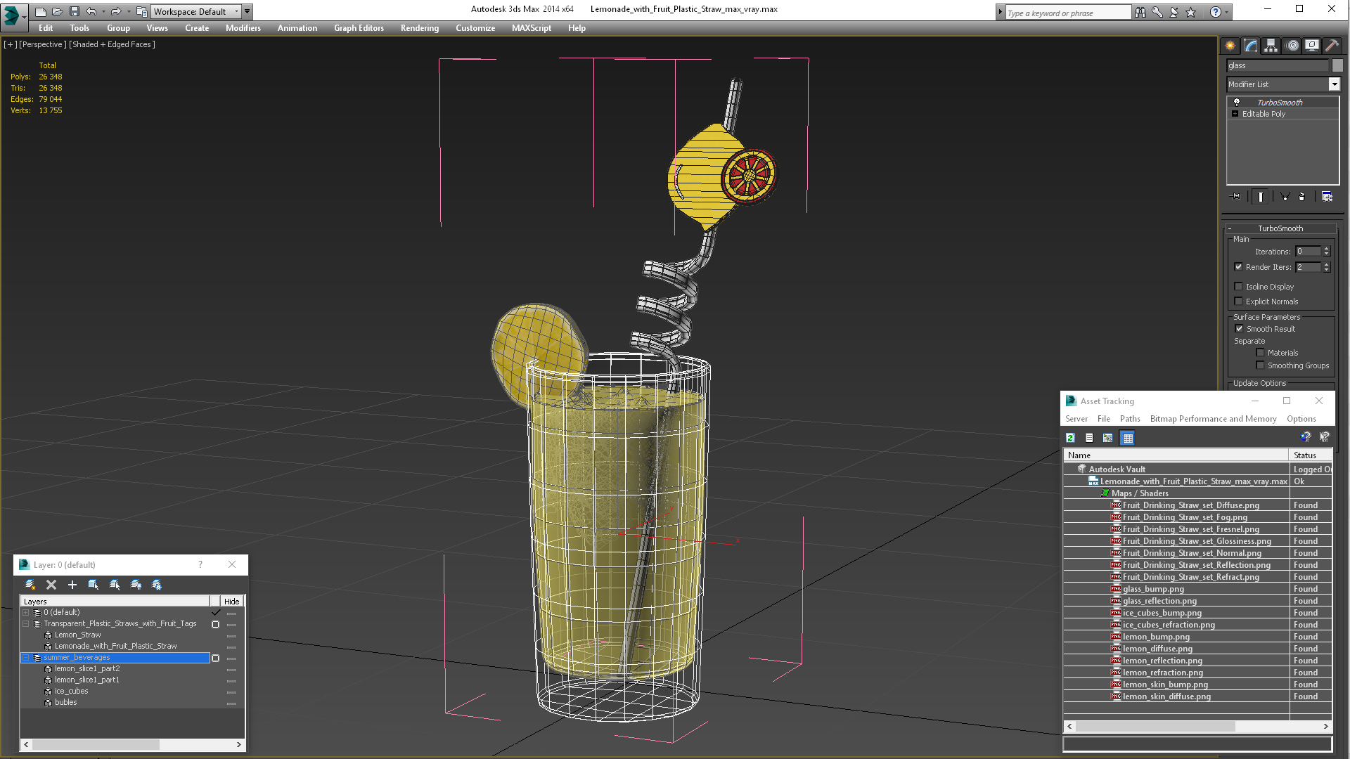 3D Lemonade with Fruit Plastic Straw model