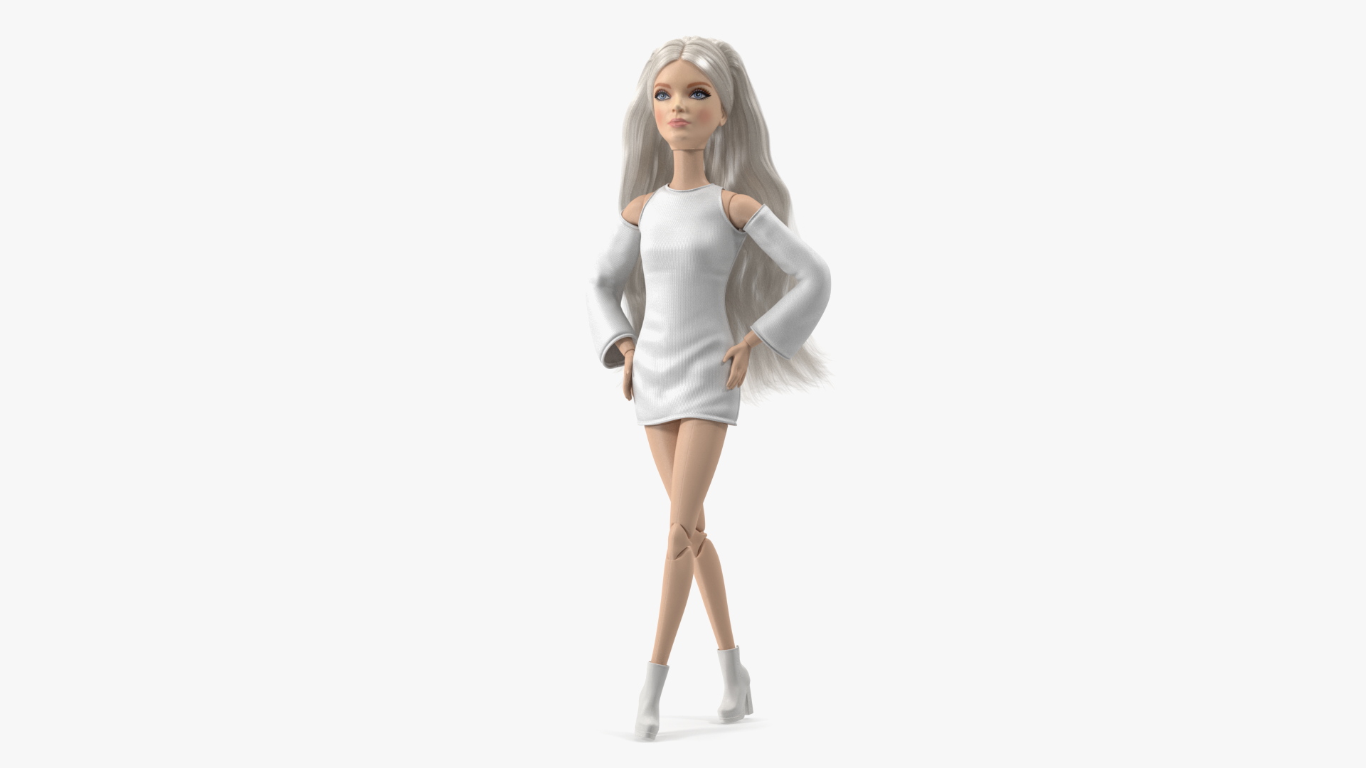 3D Barbie Doll White Dress model
