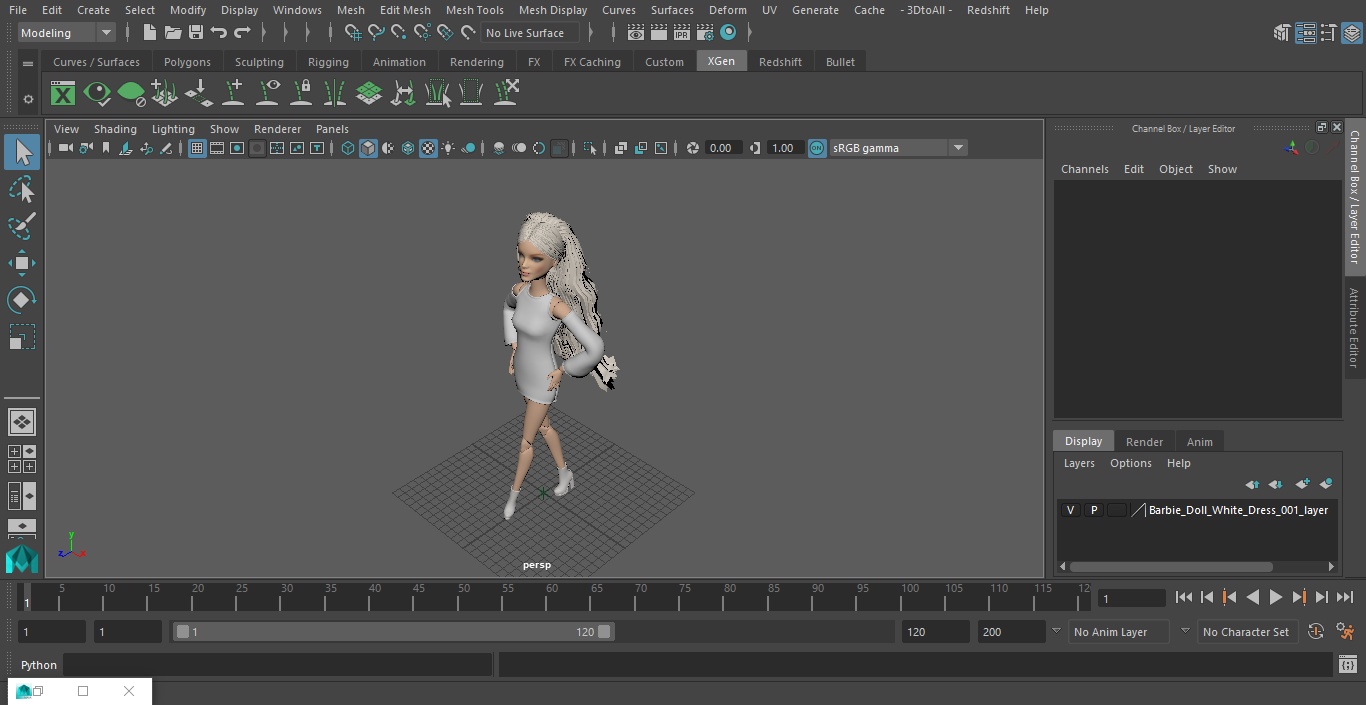 3D Barbie Doll White Dress model