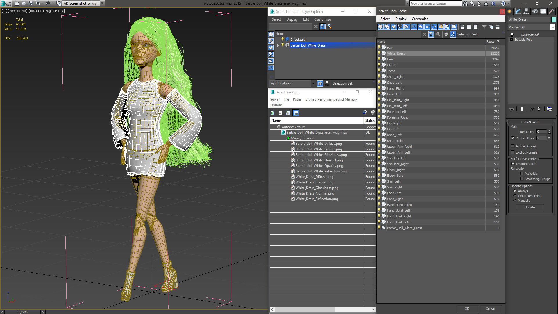 3D Barbie Doll White Dress model