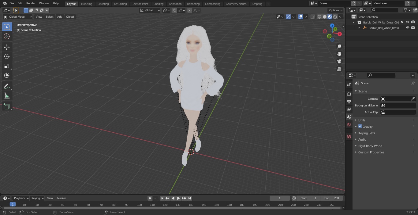 3D Barbie Doll White Dress model