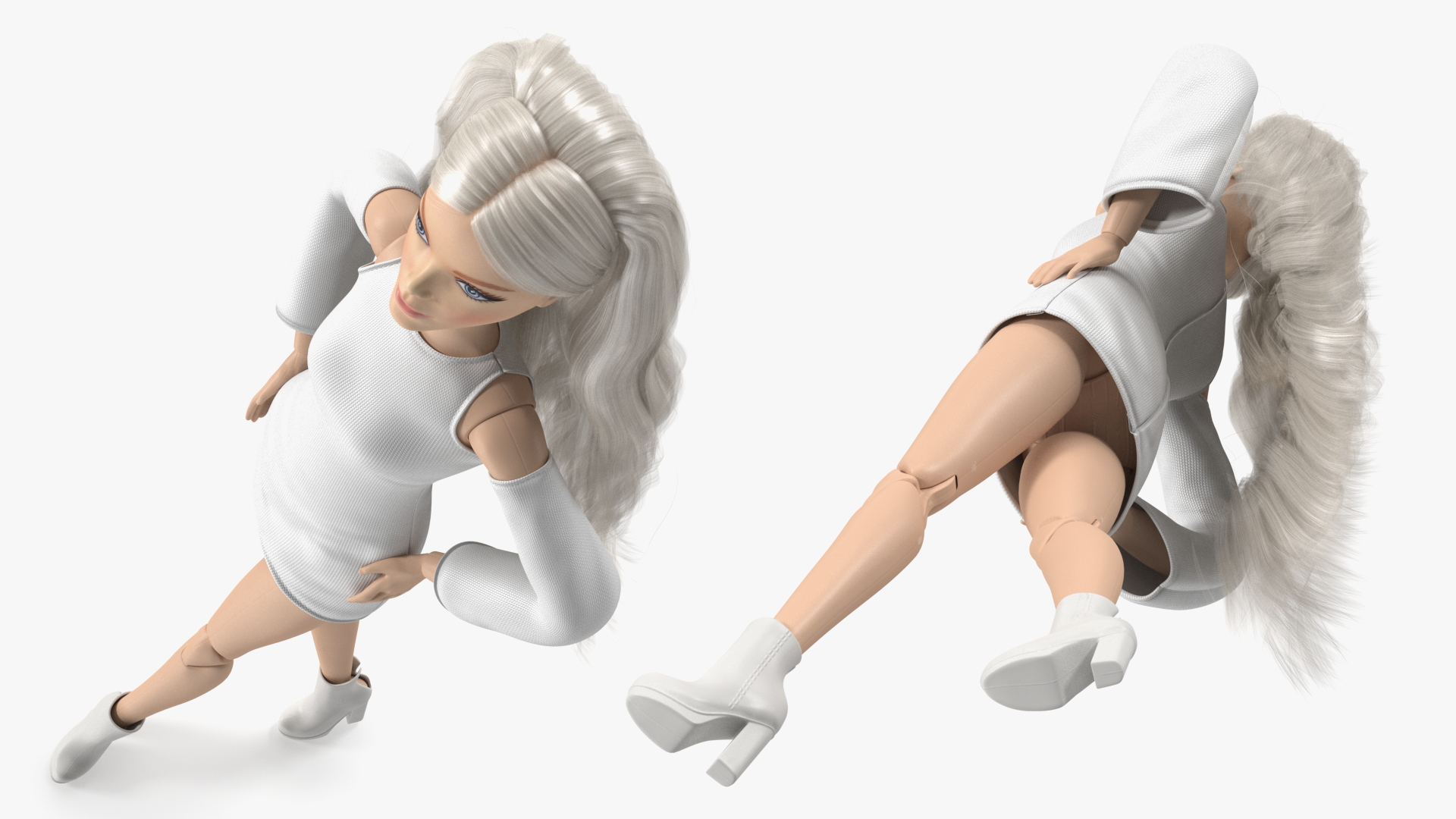 3D Barbie Doll White Dress model