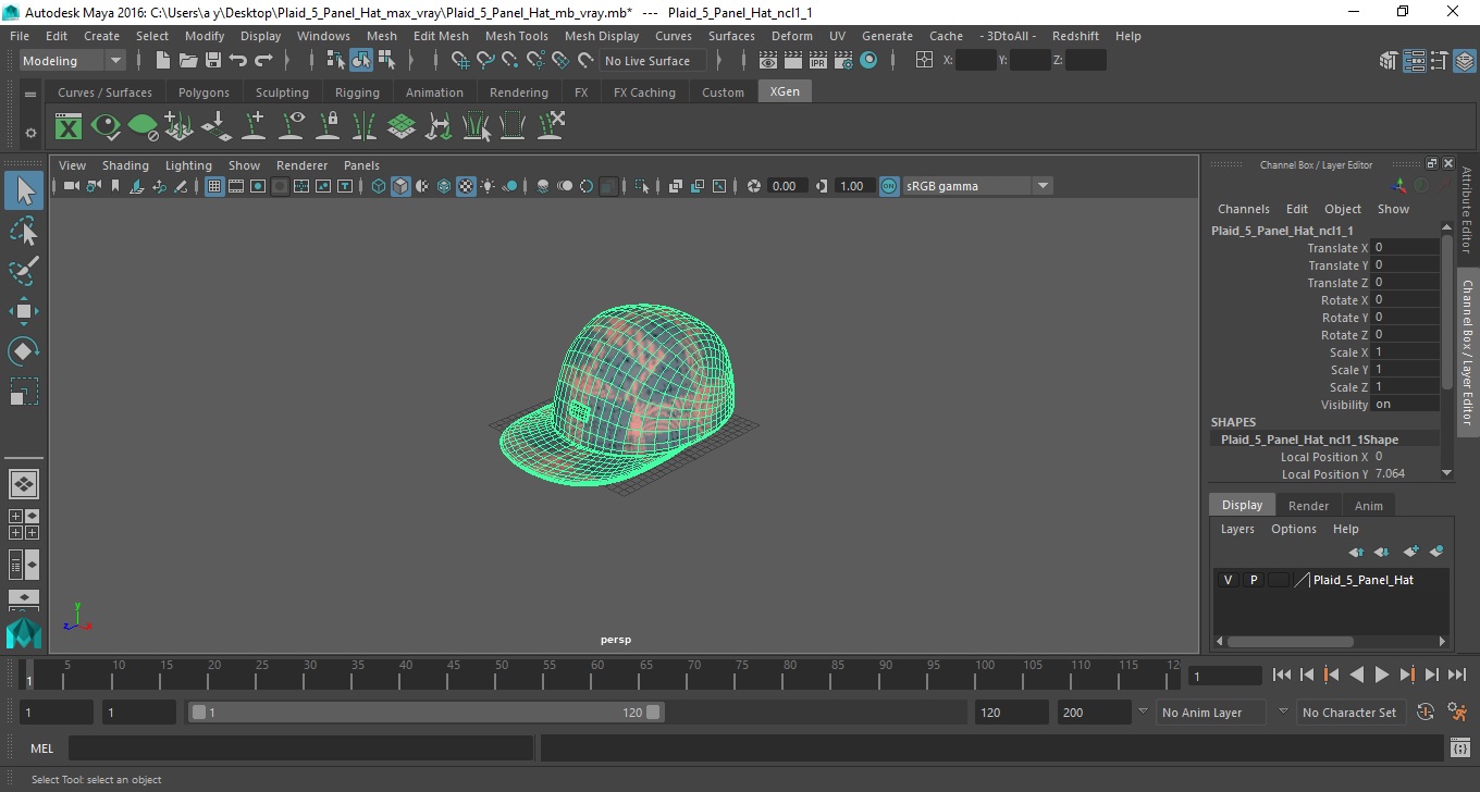 Plaid 5 Panel Hat 3D