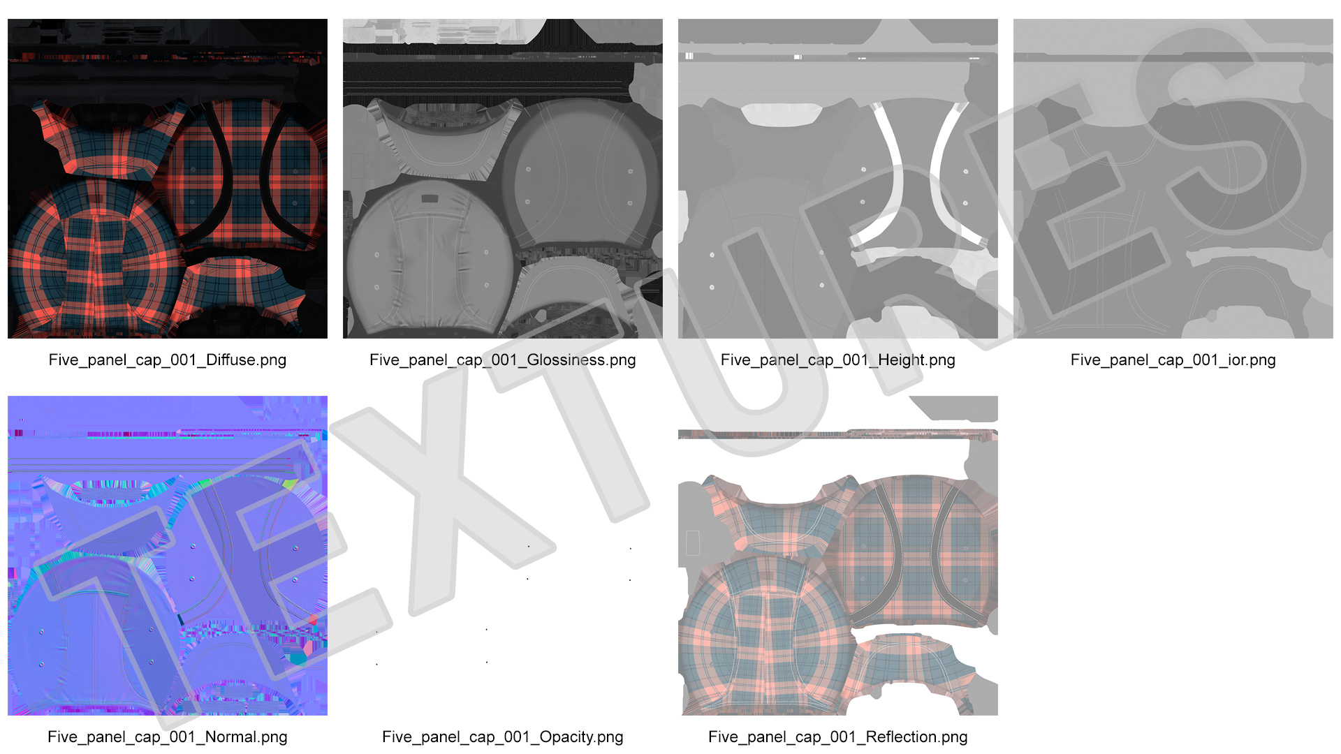 Plaid 5 Panel Hat 3D
