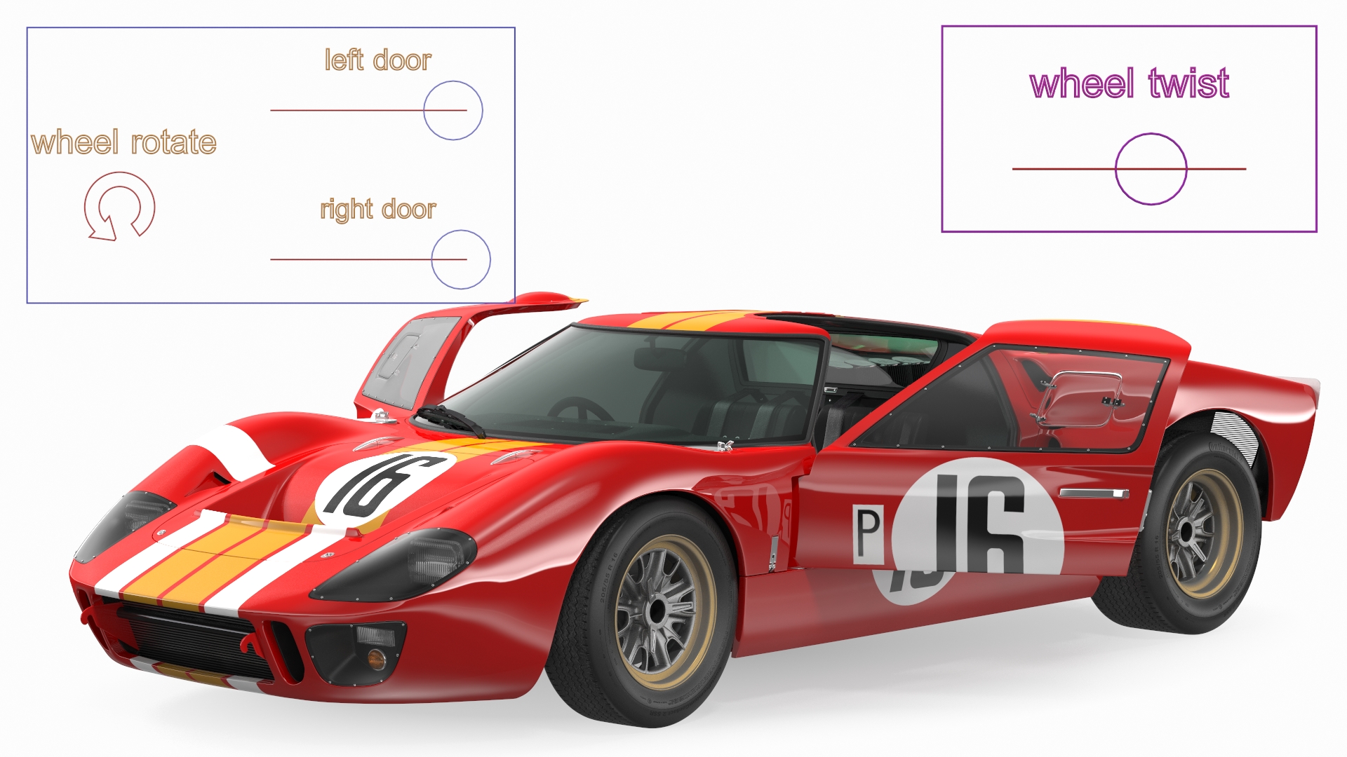 3D Ford GT40 Racing Car Red Rigged