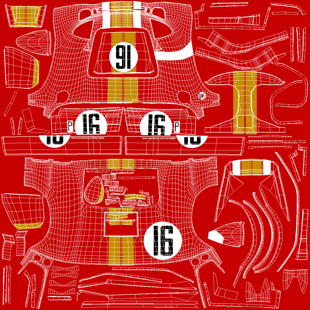 3D Ford GT40 Racing Car Red Rigged