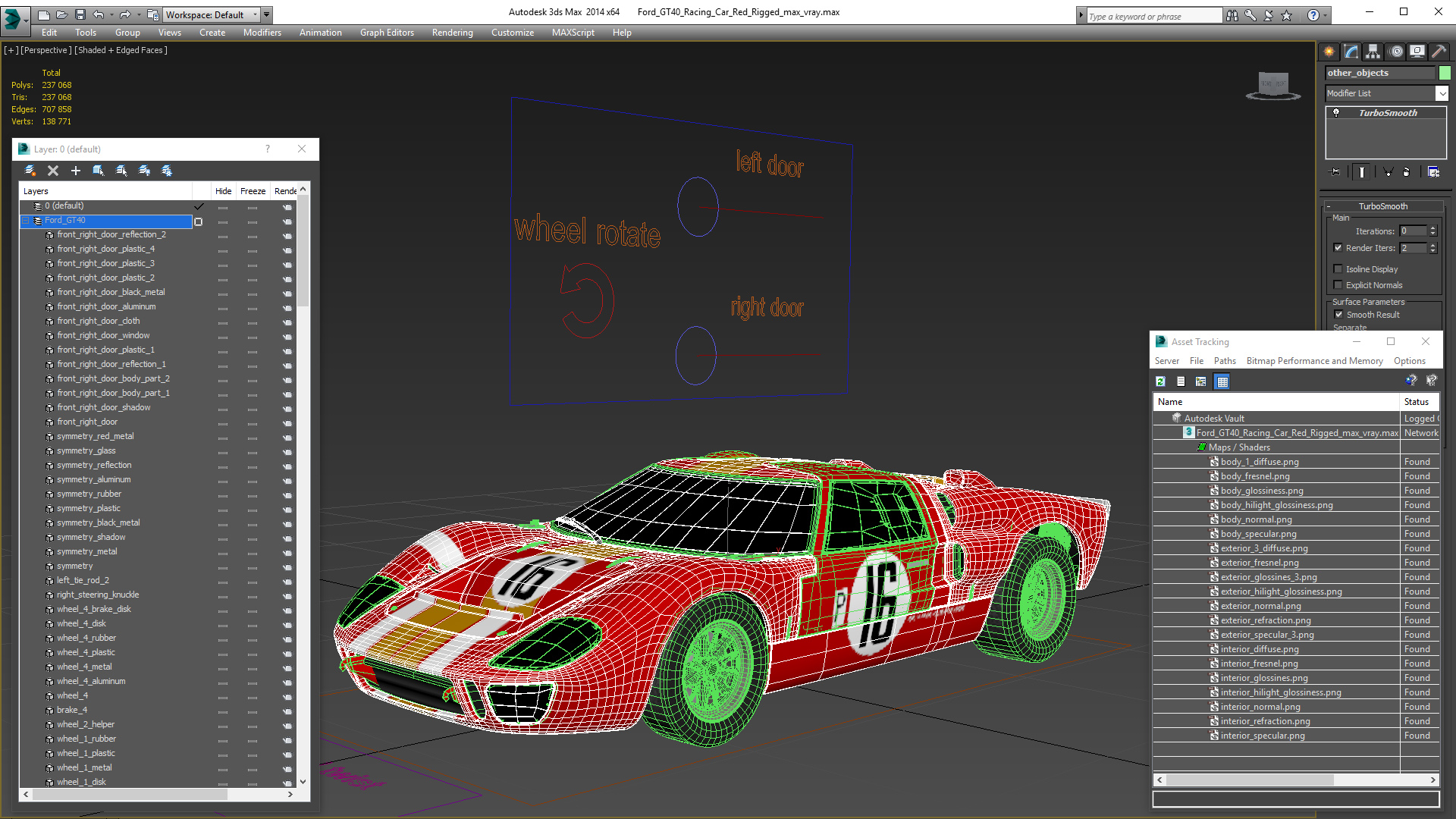3D Ford GT40 Racing Car Red Rigged