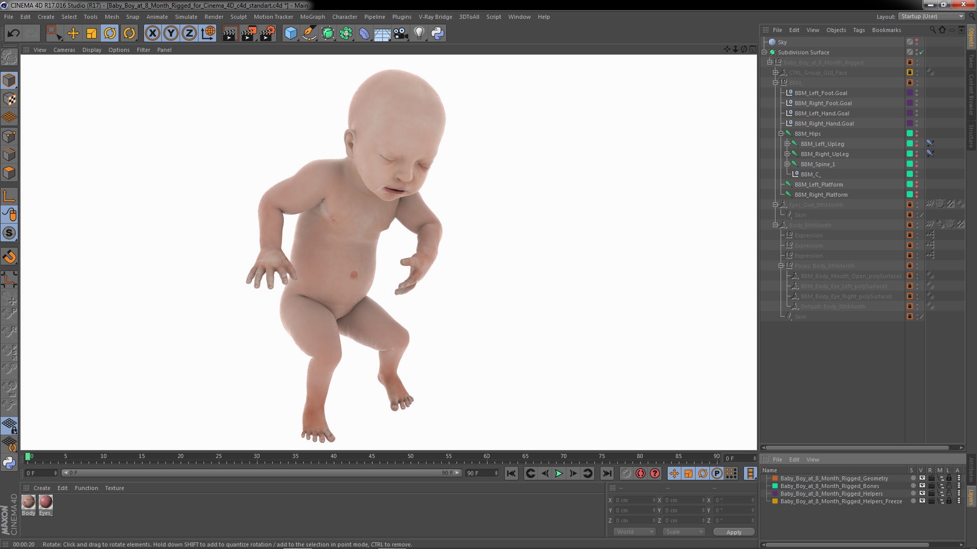 3D model Baby Boy at 8 Month Rigged for Cinema 4D