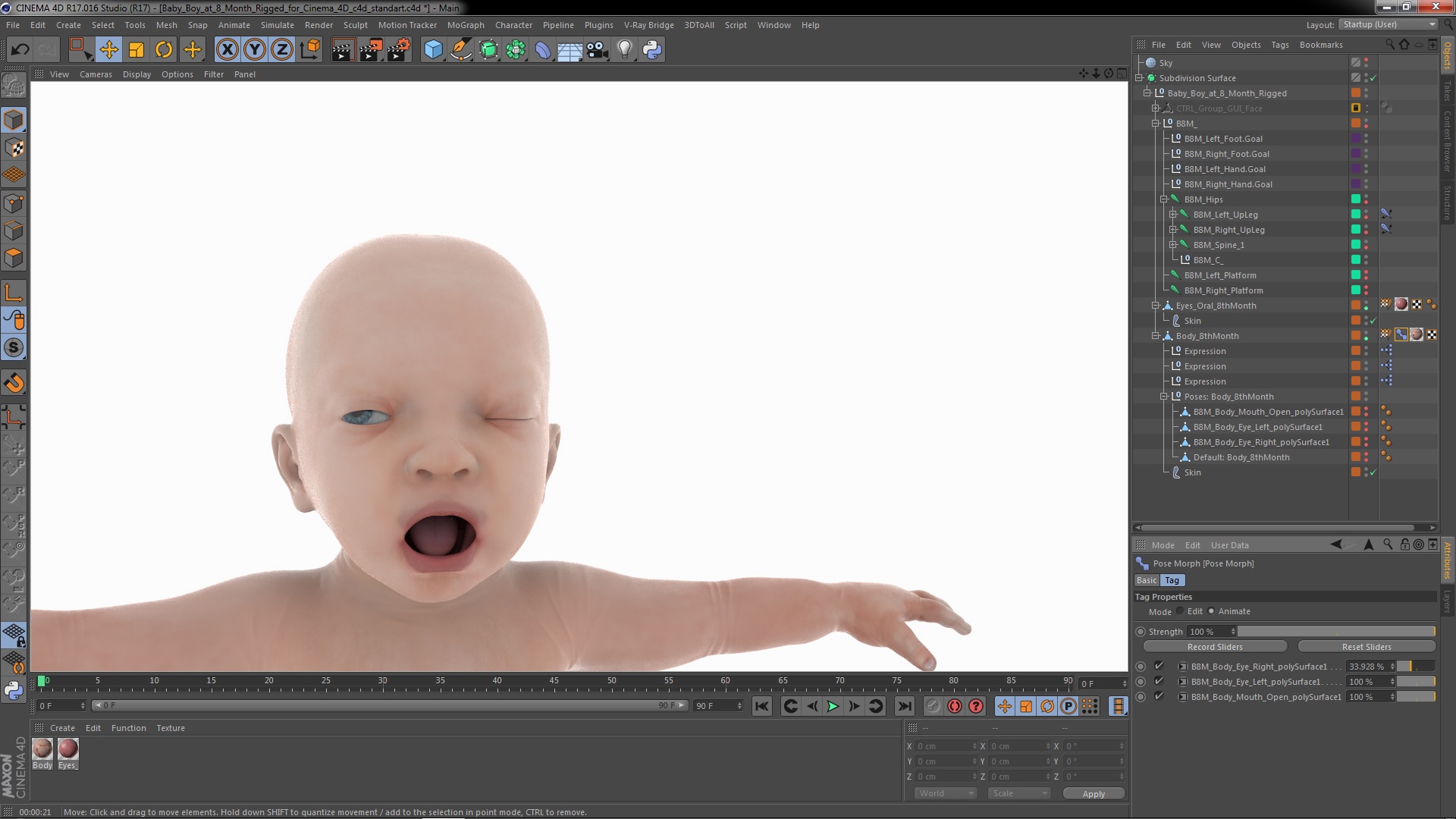 3D model Baby Boy at 8 Month Rigged for Cinema 4D