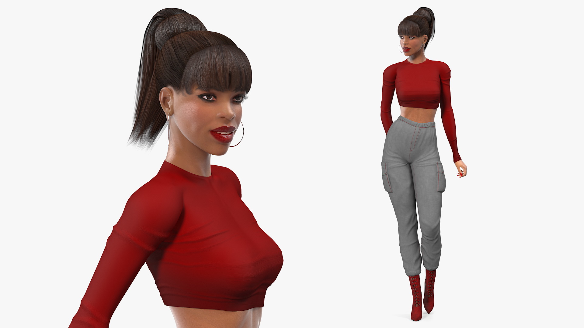 3D Light Skin City Style Woman Standing Pose