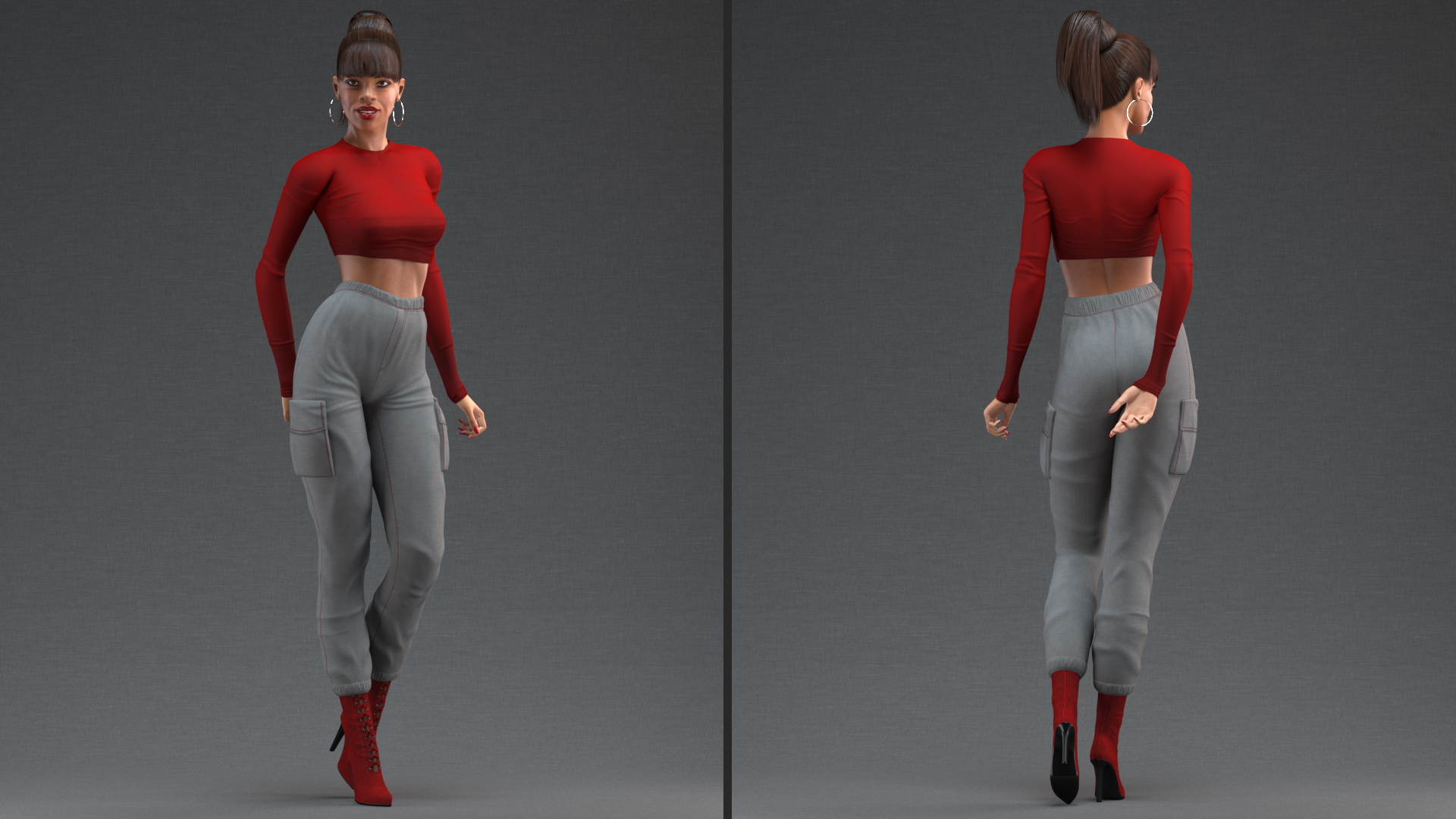 3D Light Skin City Style Woman Standing Pose