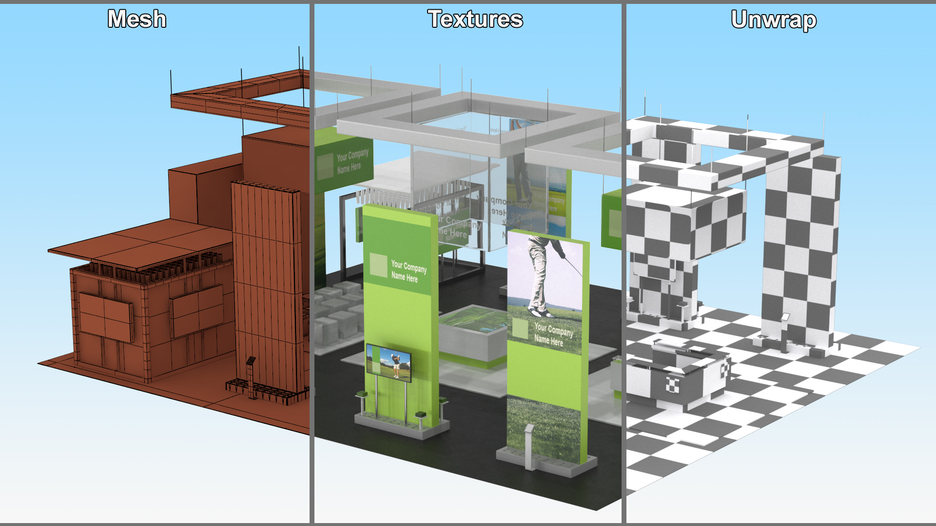 3D Trade Show Exhibition Booth Green model