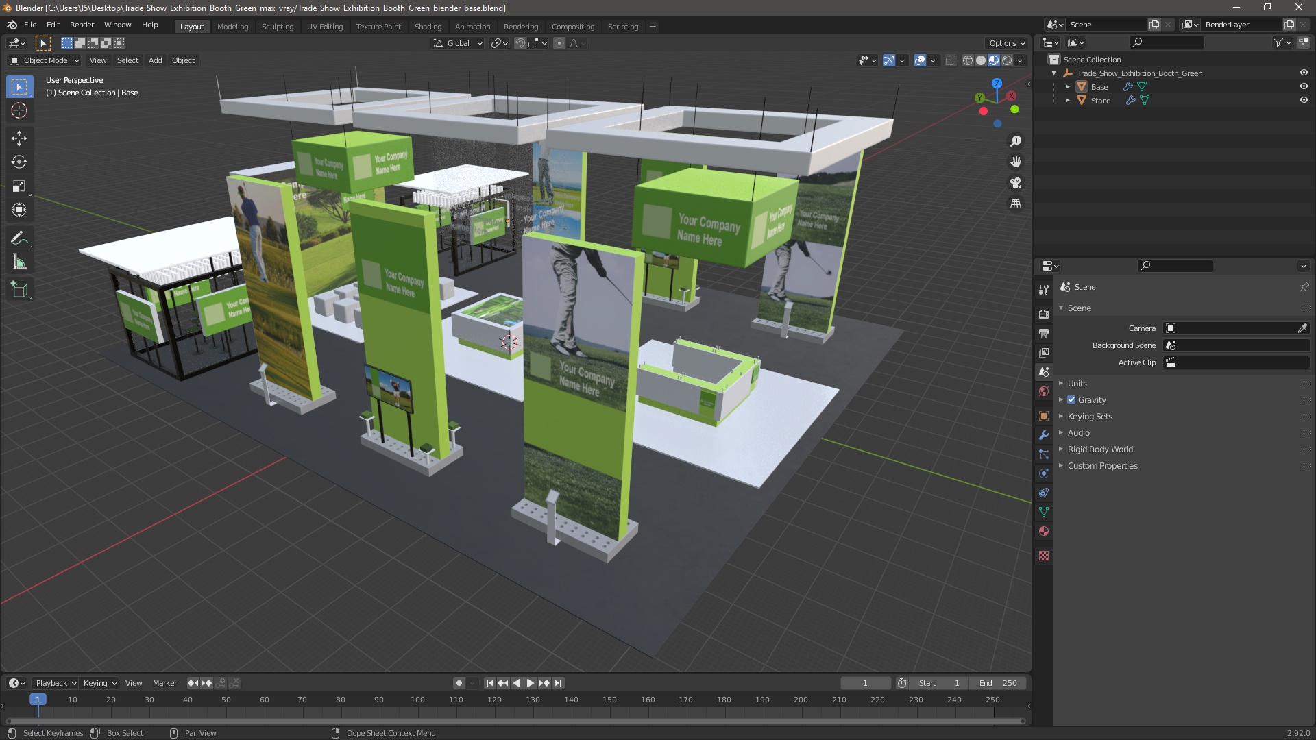 3D Trade Show Exhibition Booth Green model