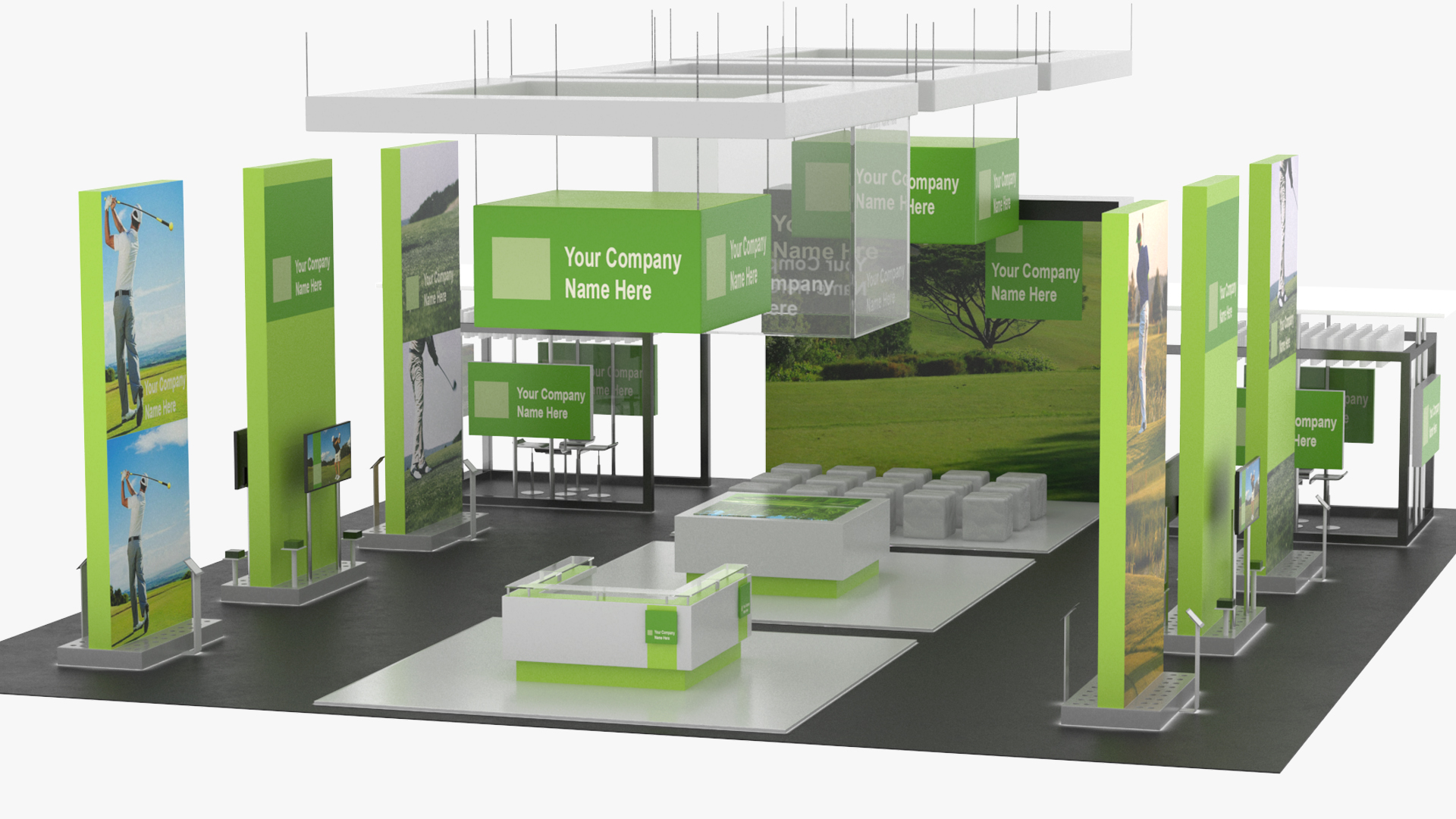 3D Trade Show Exhibition Booth Green model