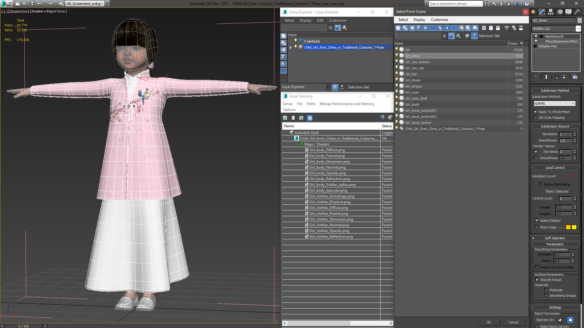 3D Child Girl from China in Traditional Costume T-Pose