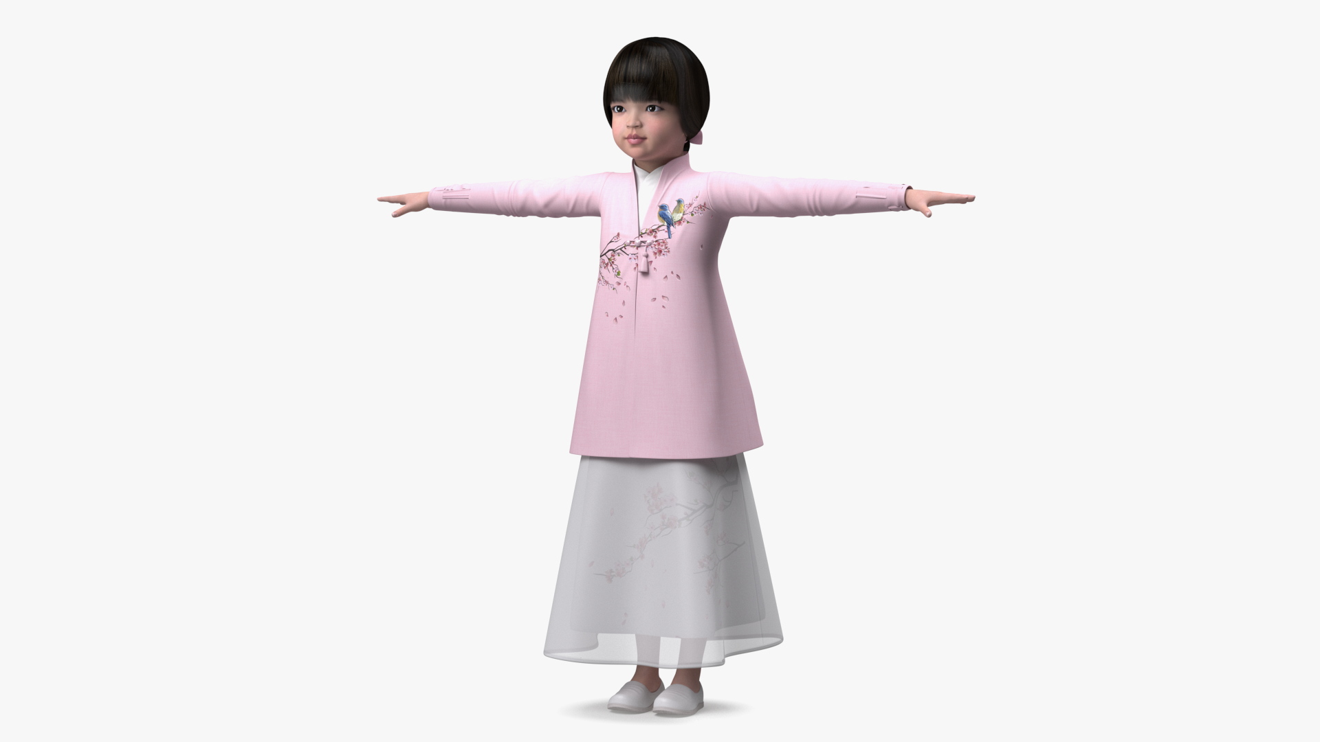3D Child Girl from China in Traditional Costume T-Pose