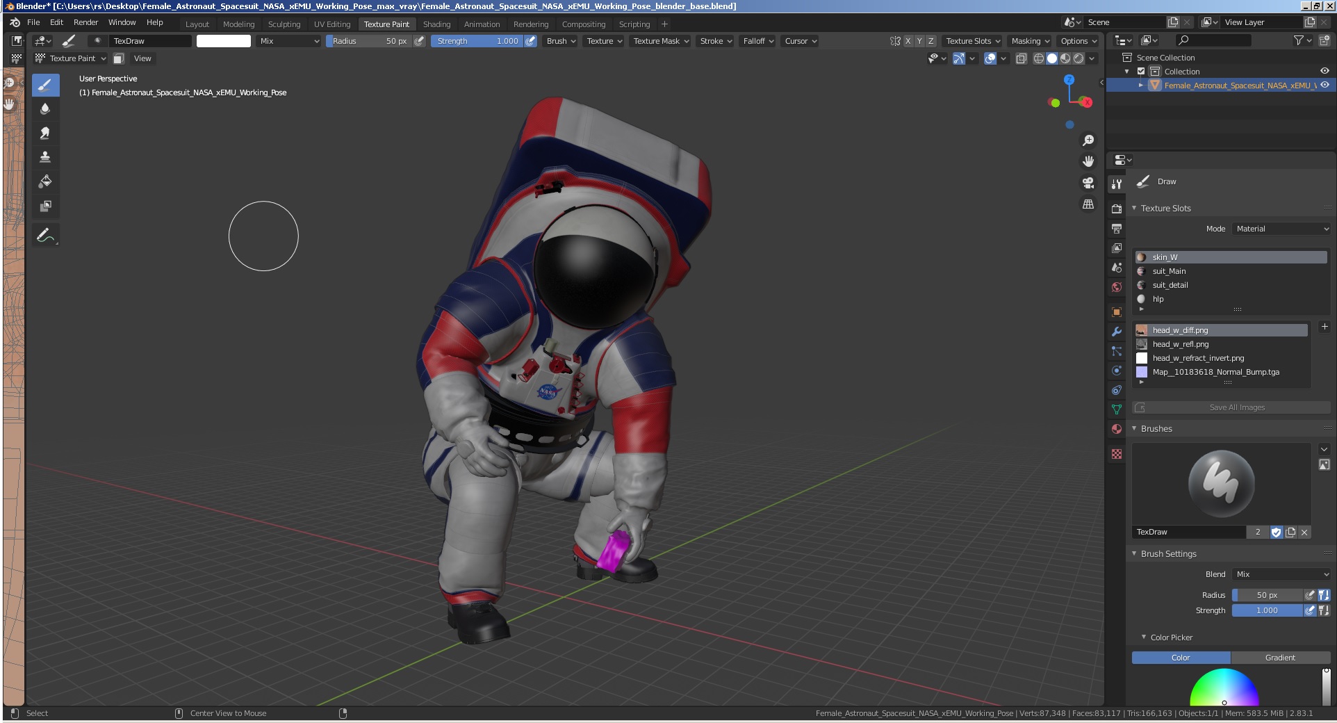 Female Astronaut Spacesuit NASA xEMU Working Pose 3D model