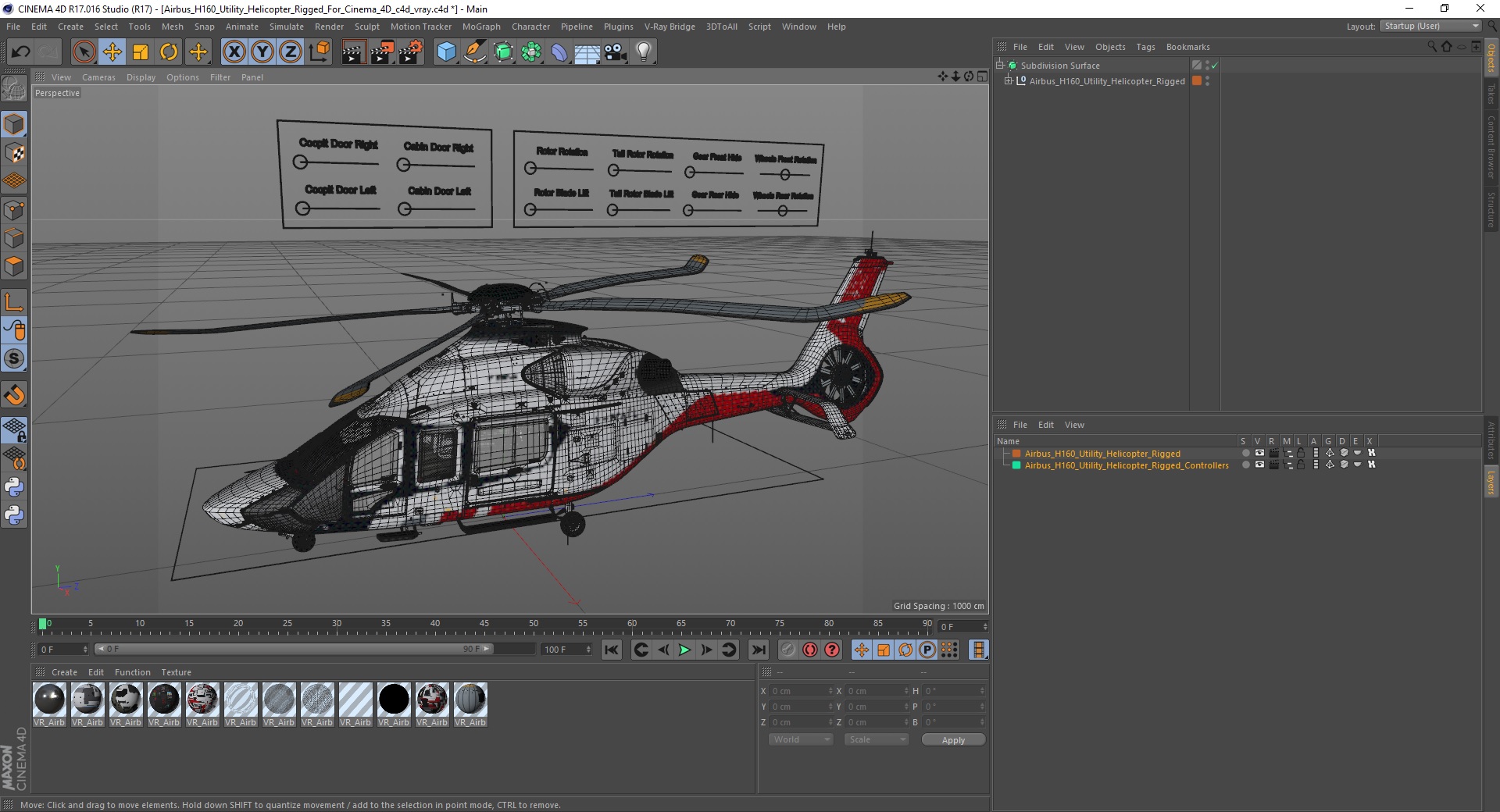 3D Airbus H160 Utility Helicopter Rigged for Cinema 4D