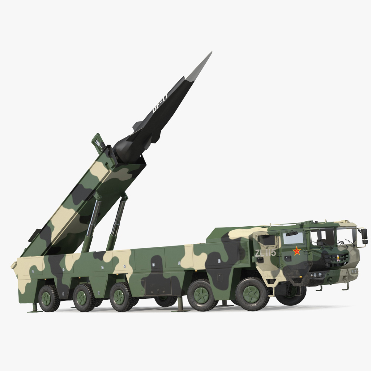 DF-17 Missile on Road Mobile Vehicle Rigged for Maya 3D