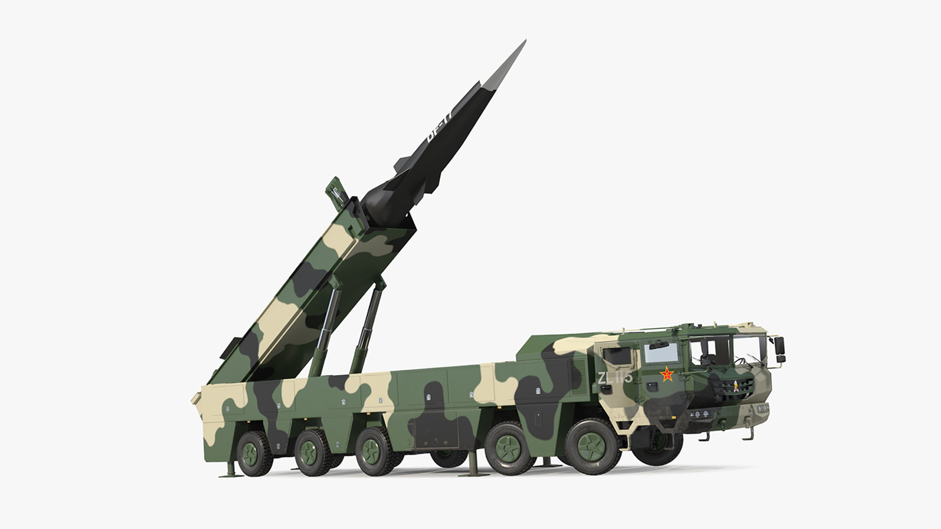 DF-17 Missile on Road Mobile Vehicle Rigged for Maya 3D