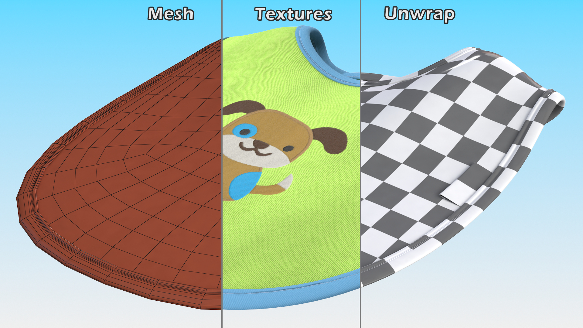 3D Green Baby Bib with Dog model