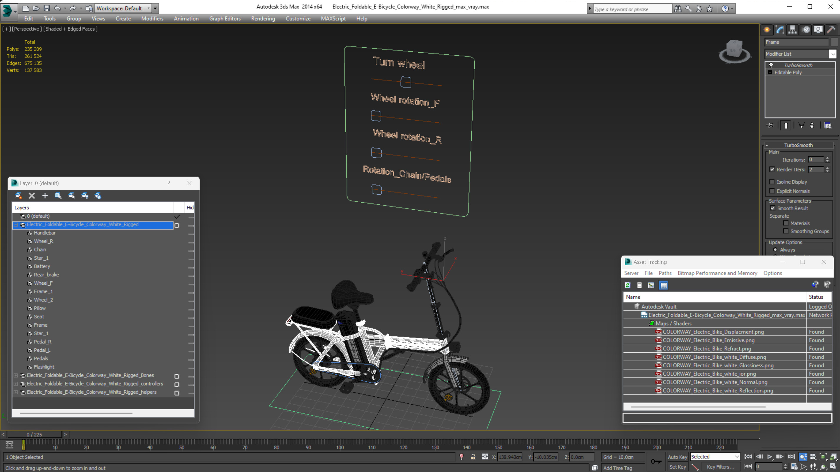 3D Electric Foldable E-Bicycle Colorway White Rigged for Maya model