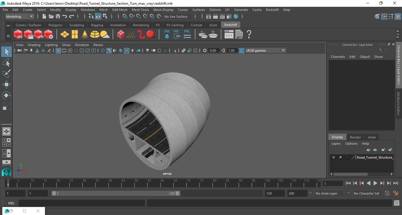 Road Tunnel Structure Section Turn 3D model