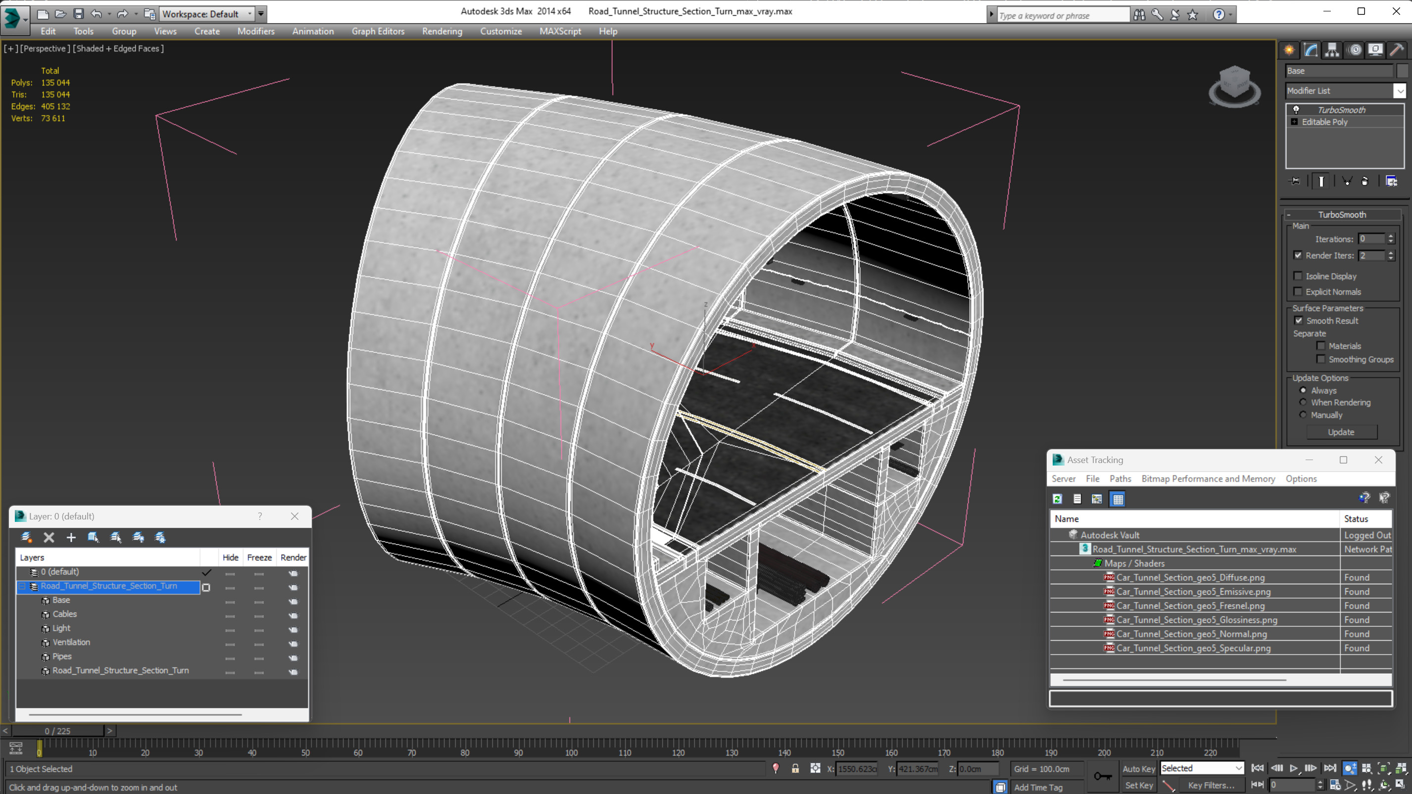 Road Tunnel Structure Section Turn 3D model