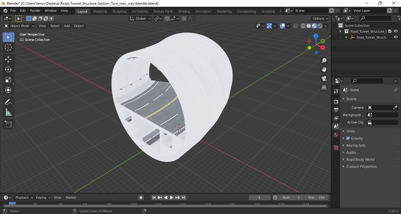 Road Tunnel Structure Section Turn 3D model