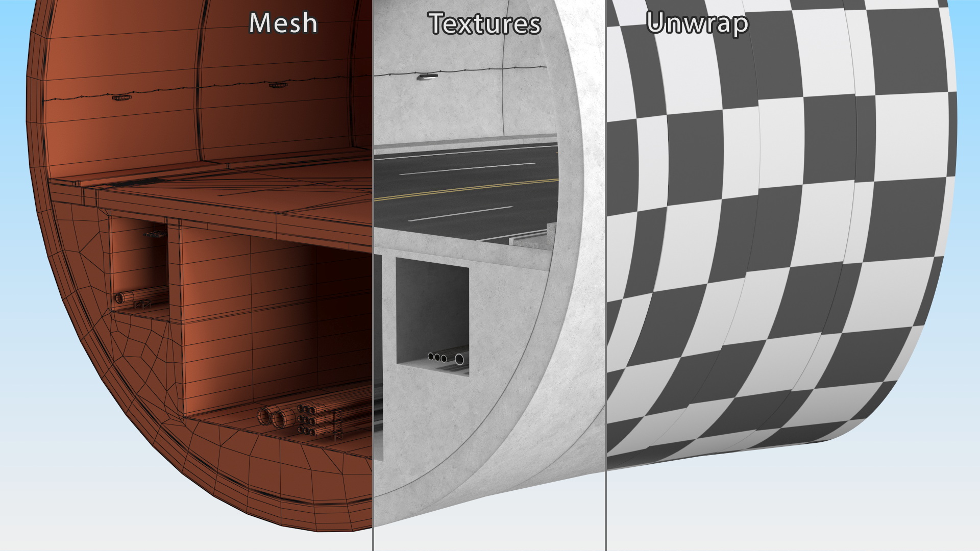 Road Tunnel Structure Section Turn 3D model