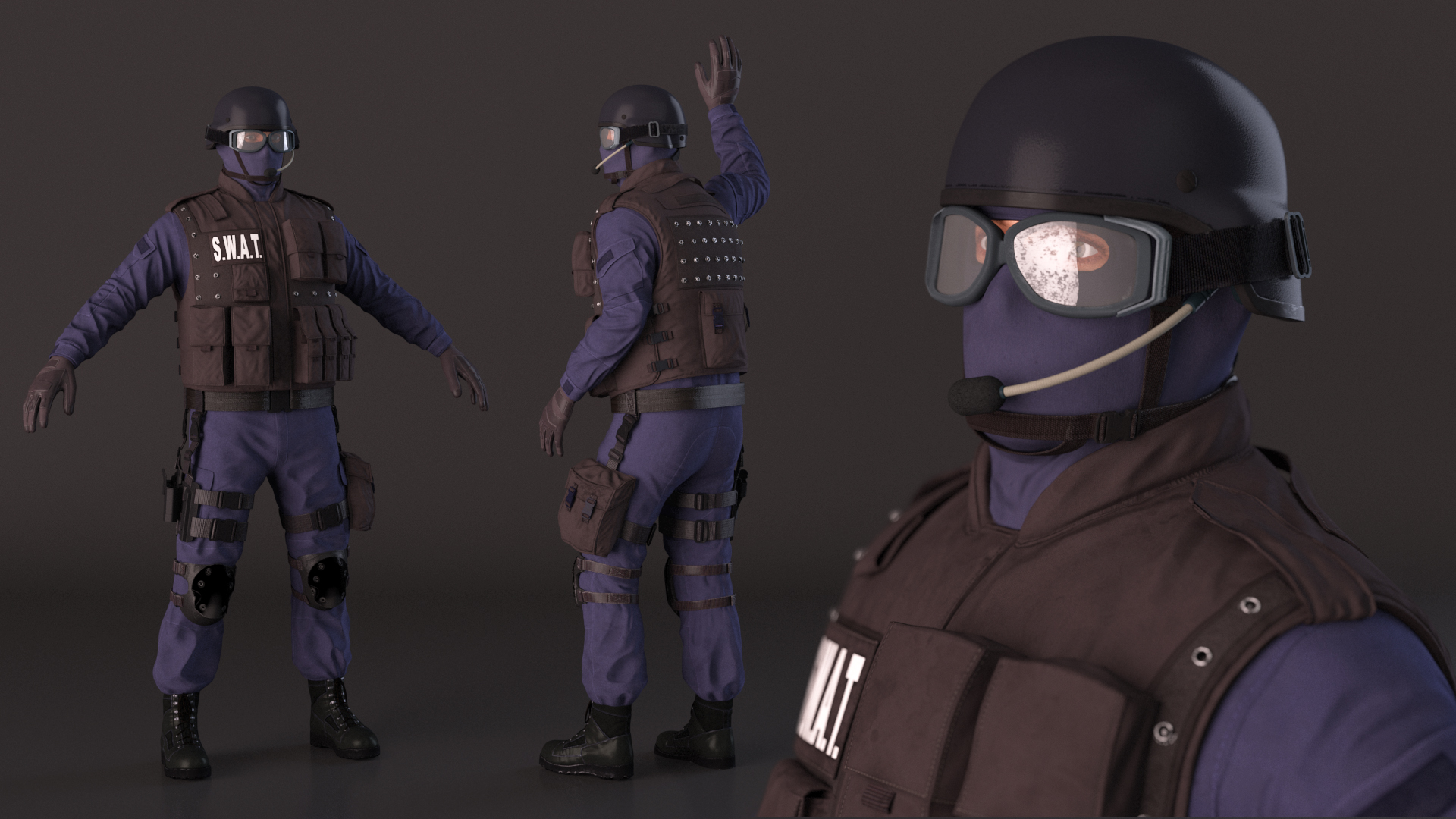 3D Swat Officer Rigged for Cinema 4D model