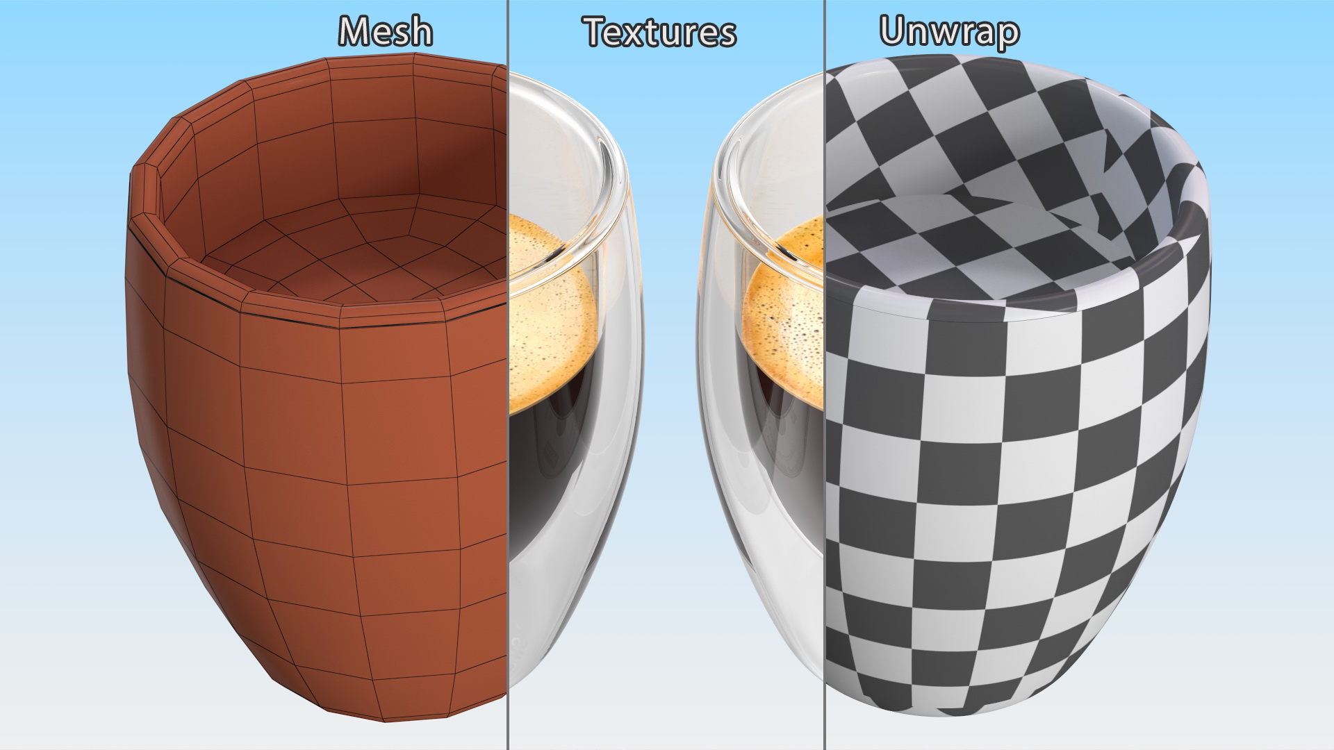 3D Coffee in Double Glass Cup