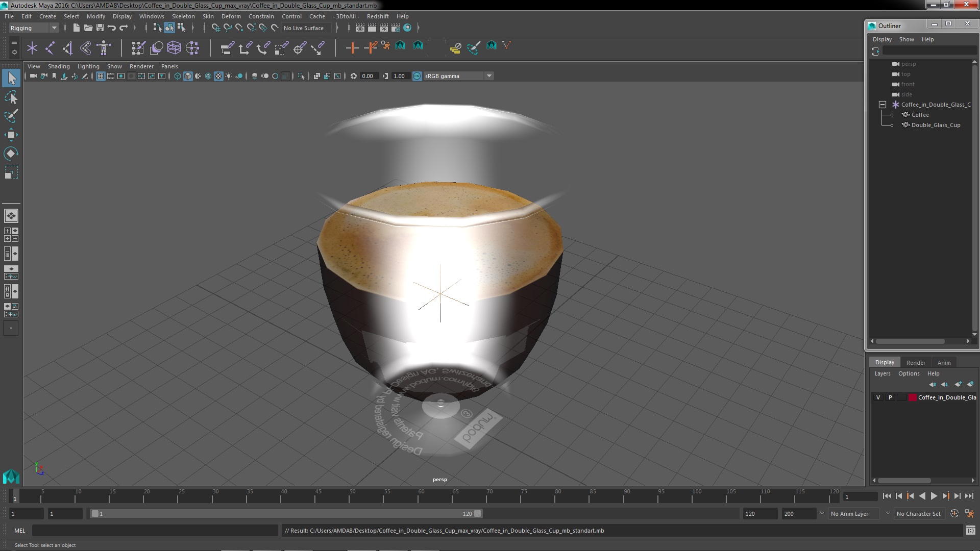 3D Coffee in Double Glass Cup