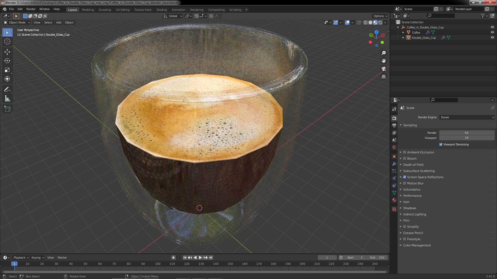 3D Coffee in Double Glass Cup