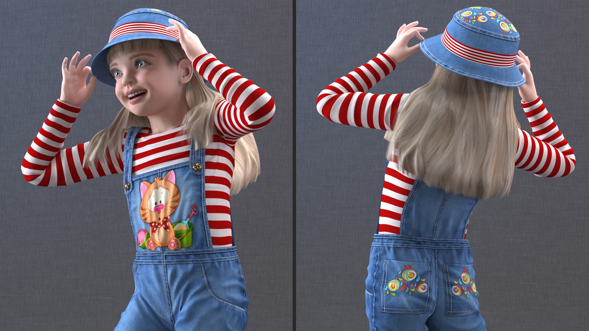 3D Child Girl Street Style Pose model