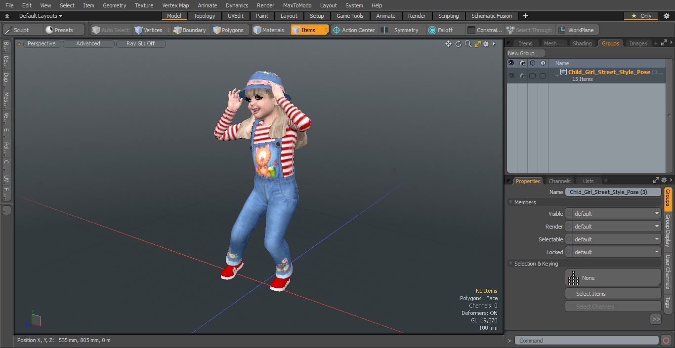 3D Child Girl Street Style Pose model
