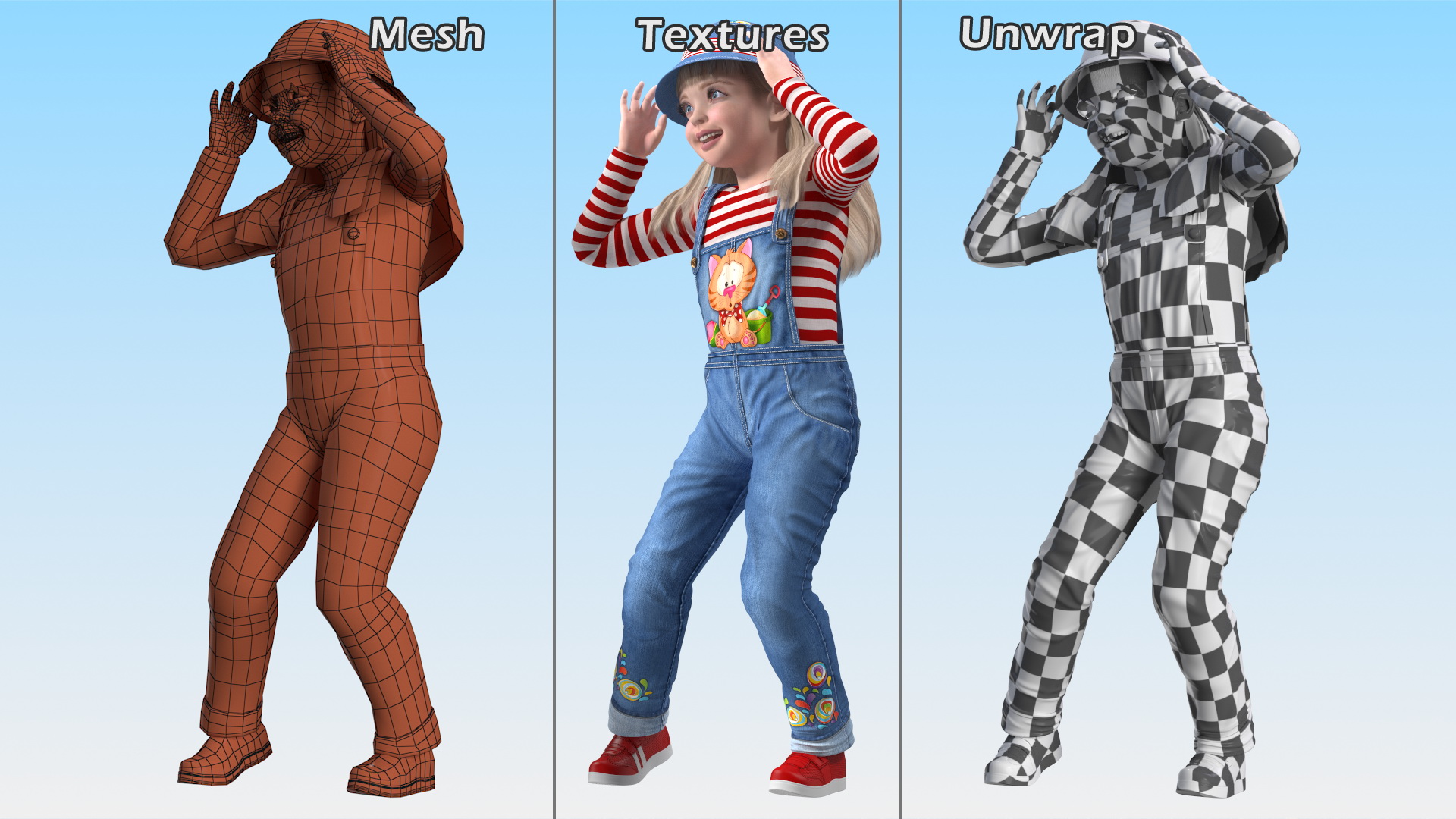 3D Child Girl Street Style Pose model