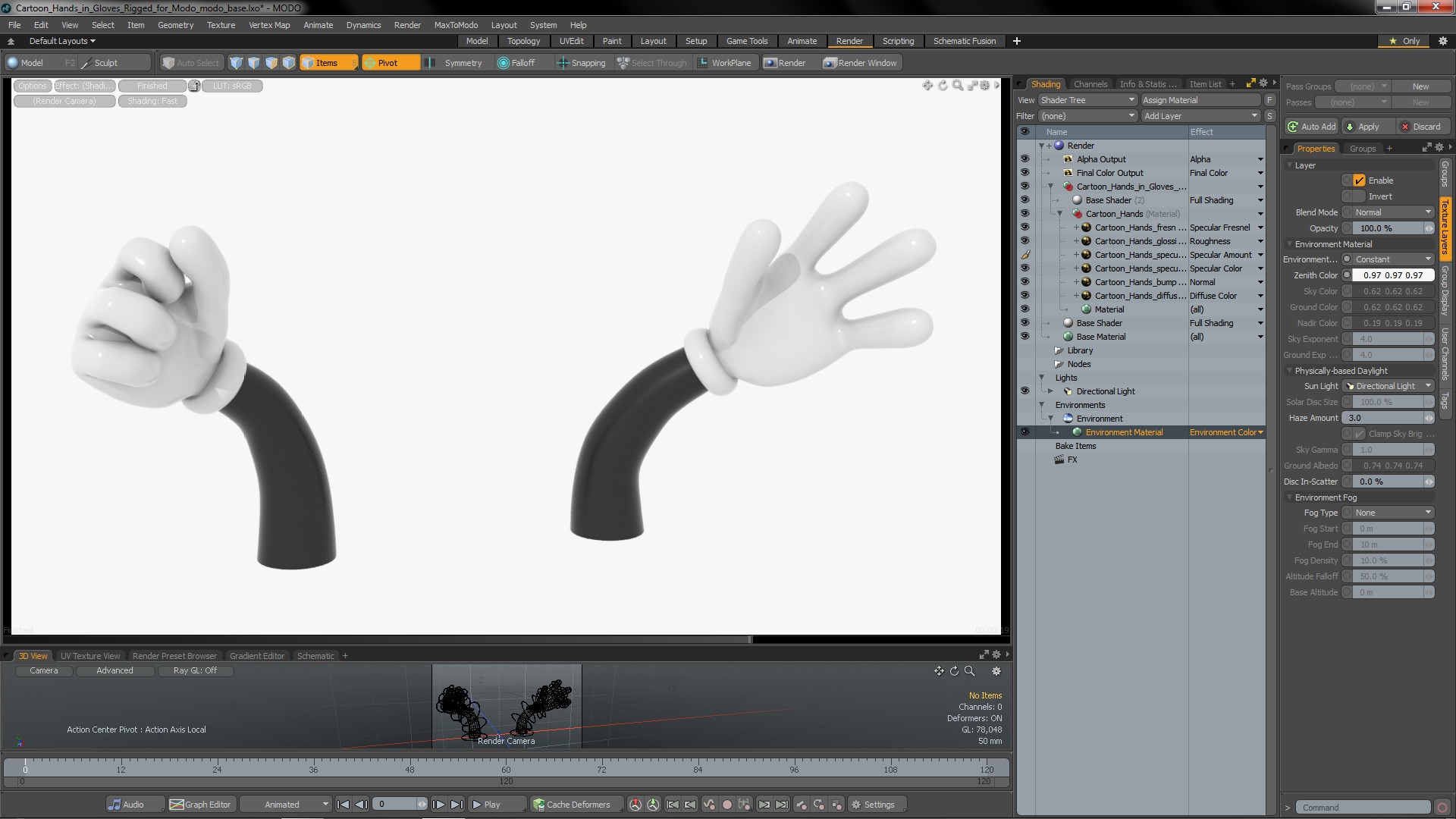 Cartoon Hands in Gloves Rigged for Modo 3D model