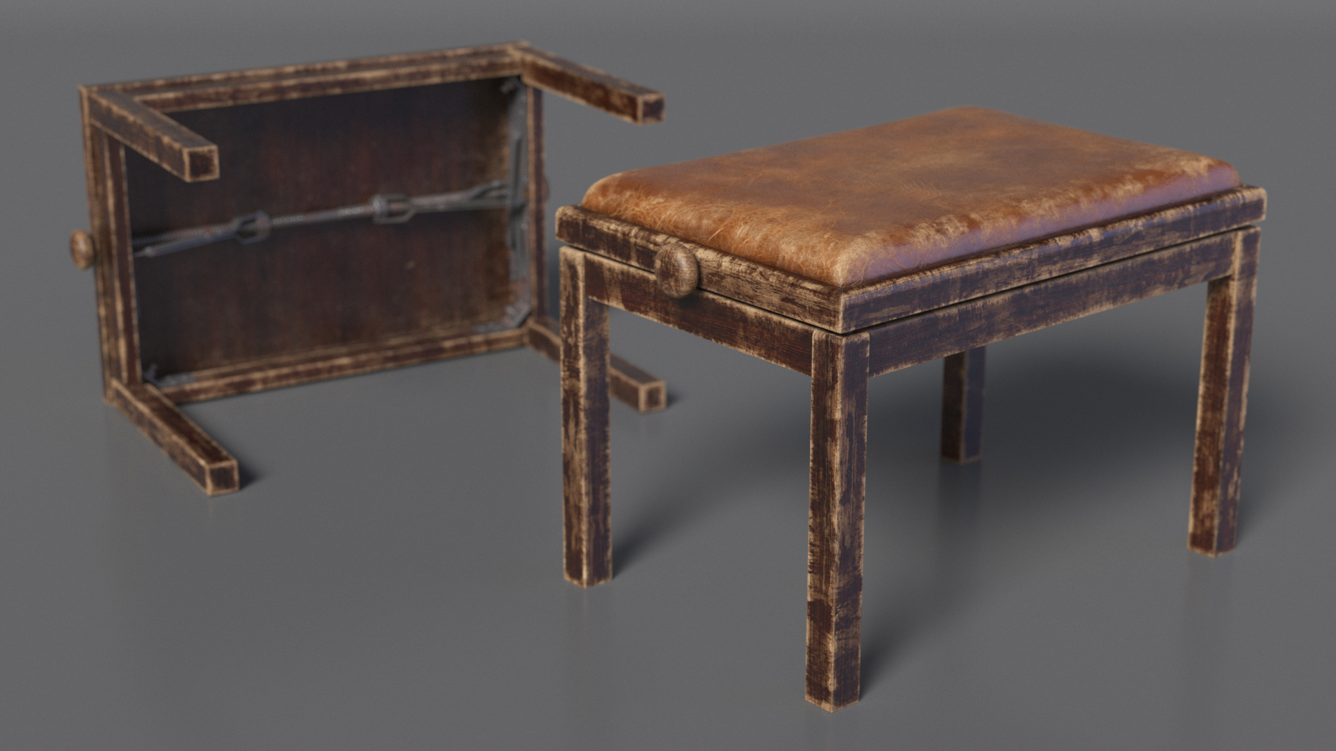 3D model Old Piano Bench Dark Wood