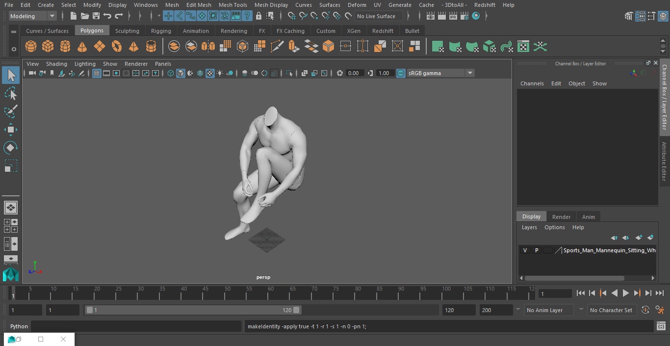 Sports Man Mannequin Sitting White 3D model
