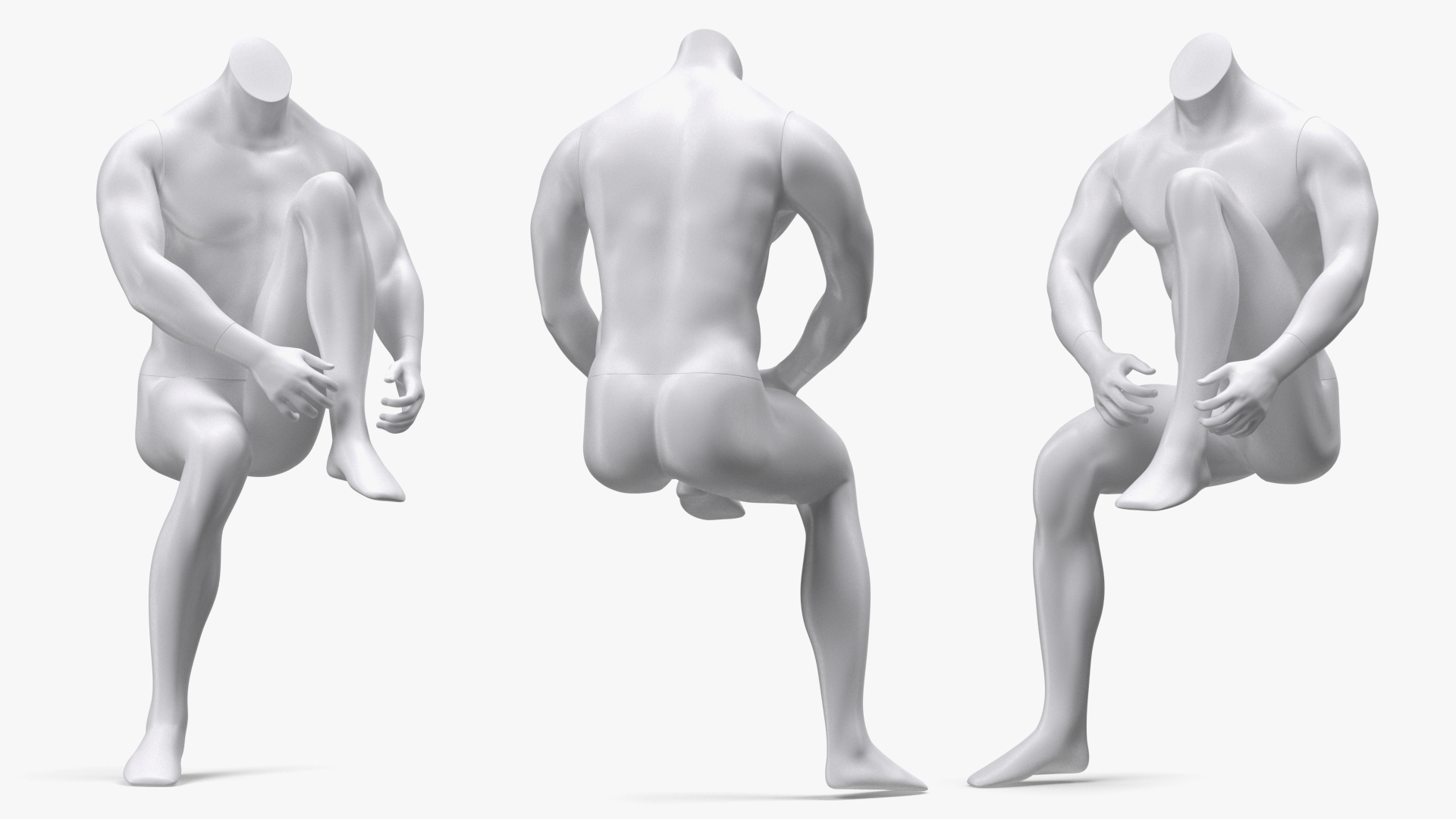 Sports Man Mannequin Sitting White 3D model