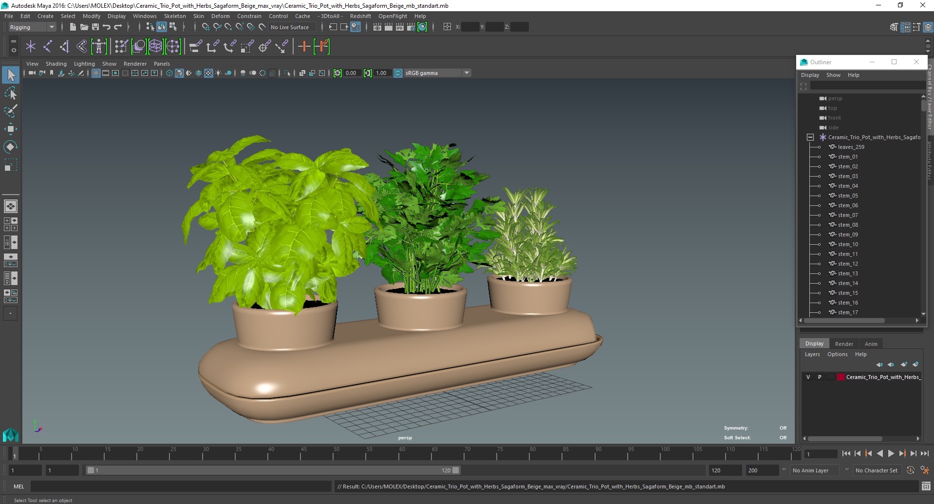Ceramic Trio Pot with Herbs Sagaform Beige 3D