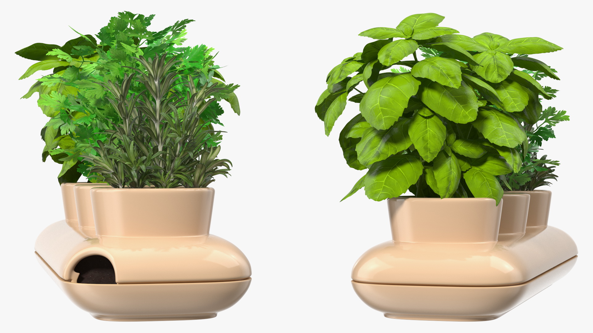 Ceramic Trio Pot with Herbs Sagaform Beige 3D