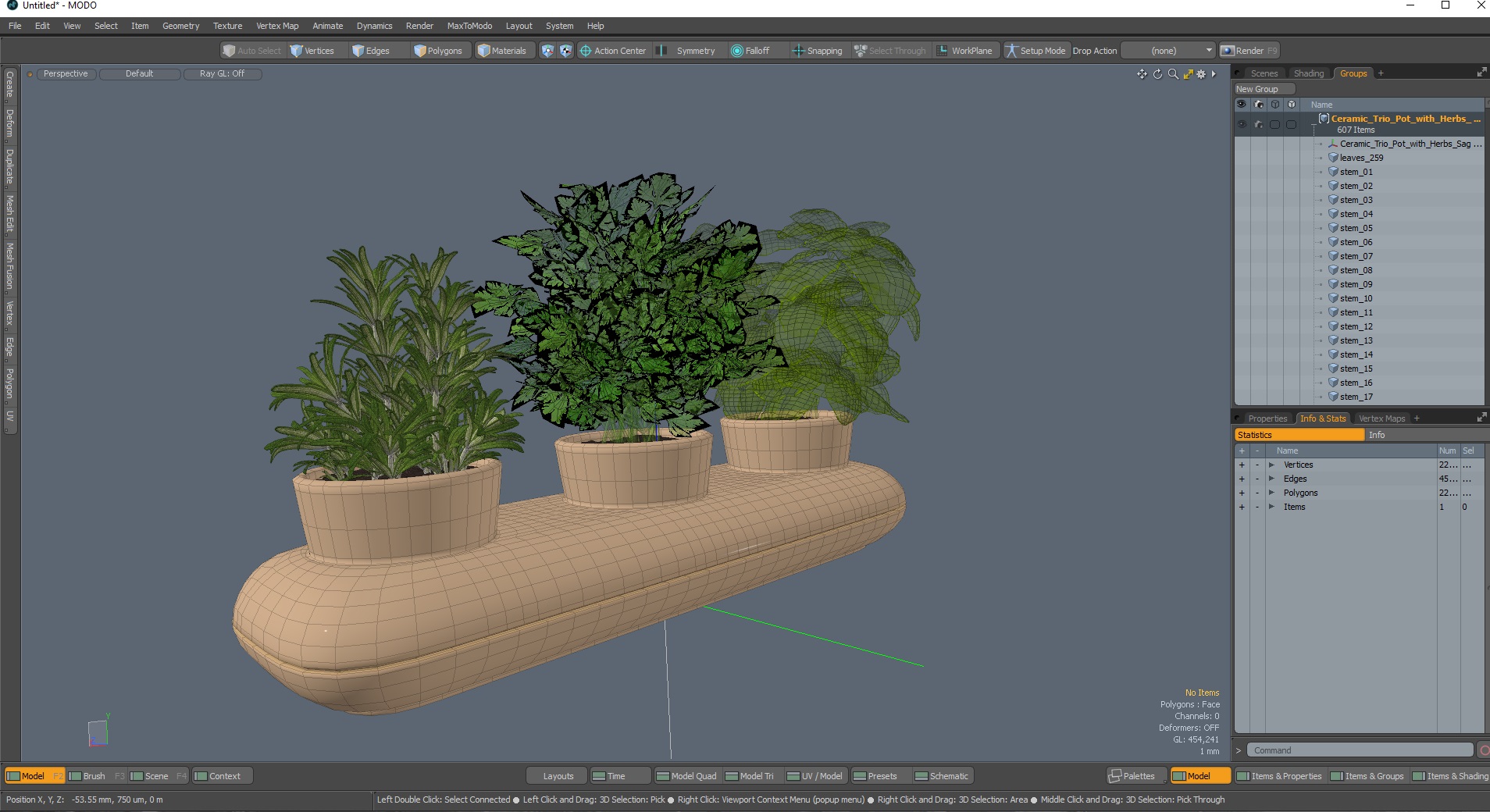 Ceramic Trio Pot with Herbs Sagaform Beige 3D
