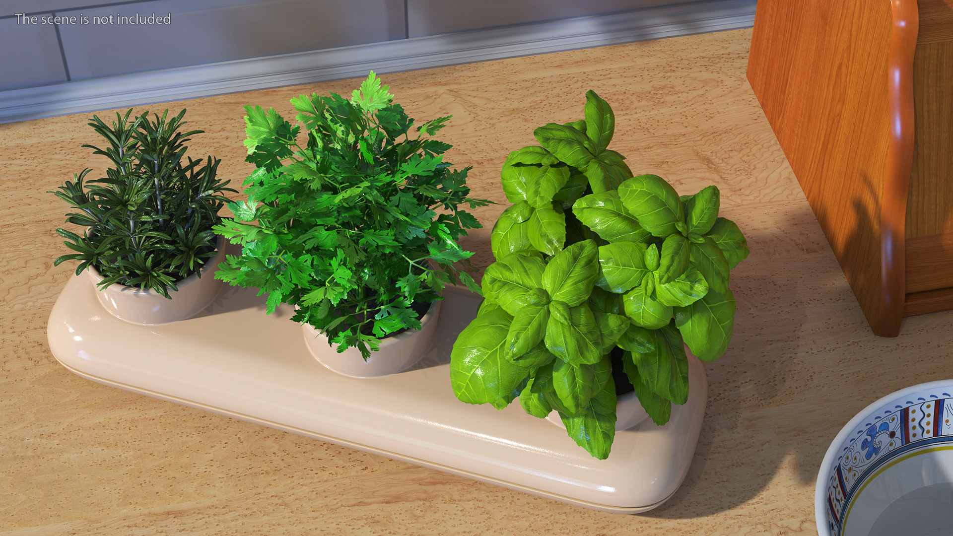 Ceramic Trio Pot with Herbs Sagaform Beige 3D