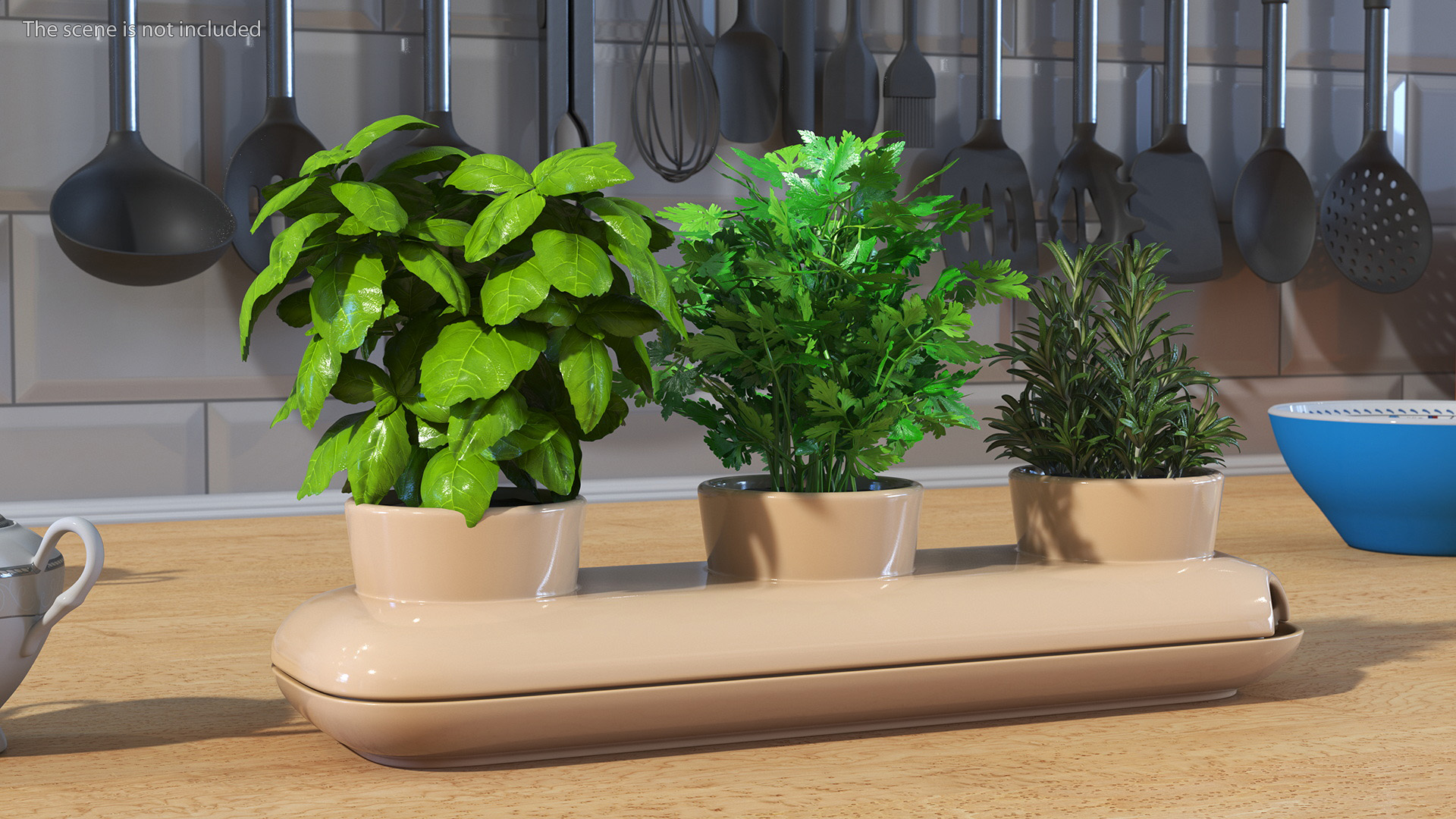 Ceramic Trio Pot with Herbs Sagaform Beige 3D