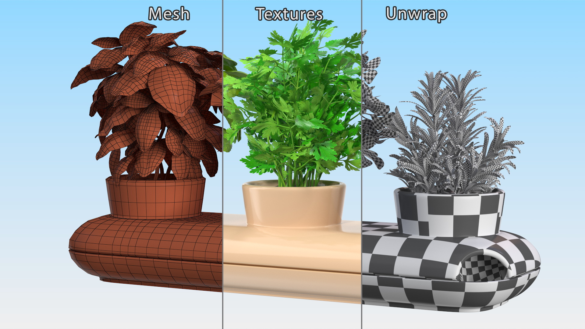 Ceramic Trio Pot with Herbs Sagaform Beige 3D